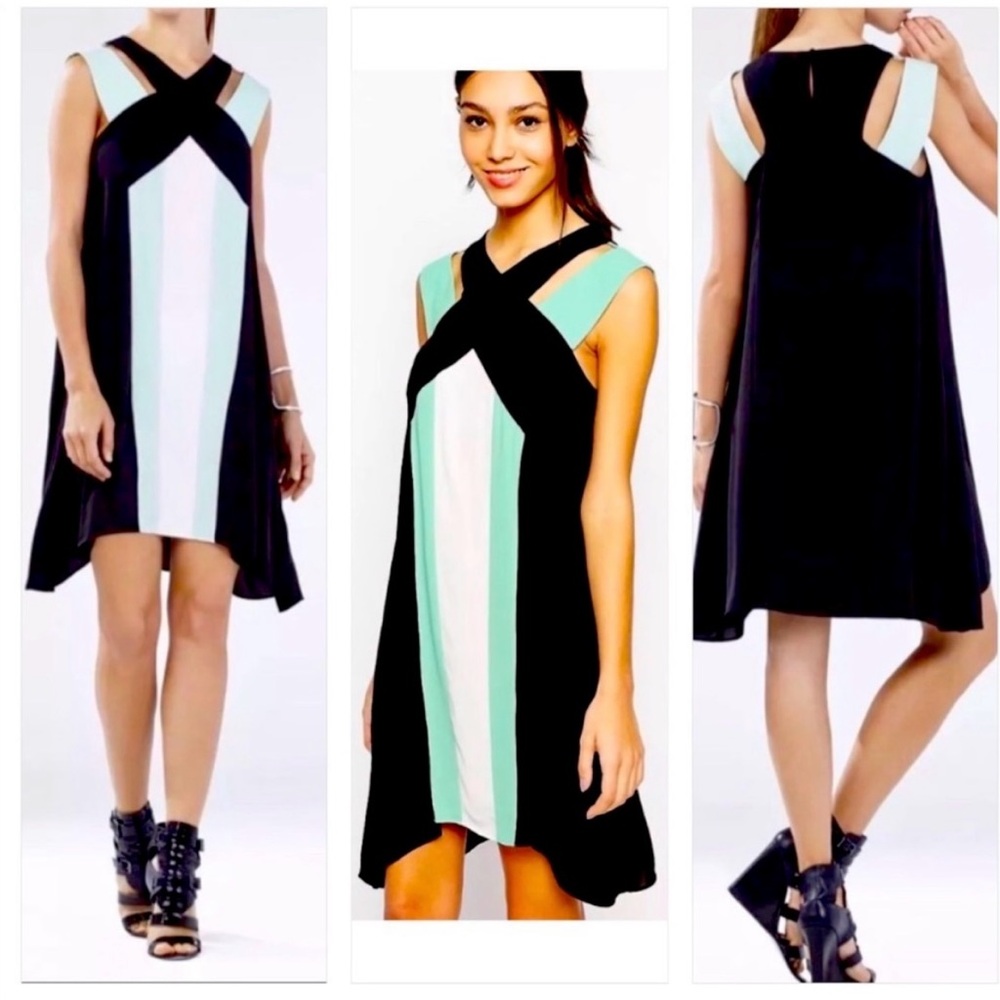 BCBGMaxAzria Chantal Colorblock Cut Out Flowy Sheath Dress Women's Size XS